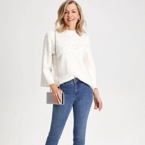 Laura Embellished Mock Neck Sweater White